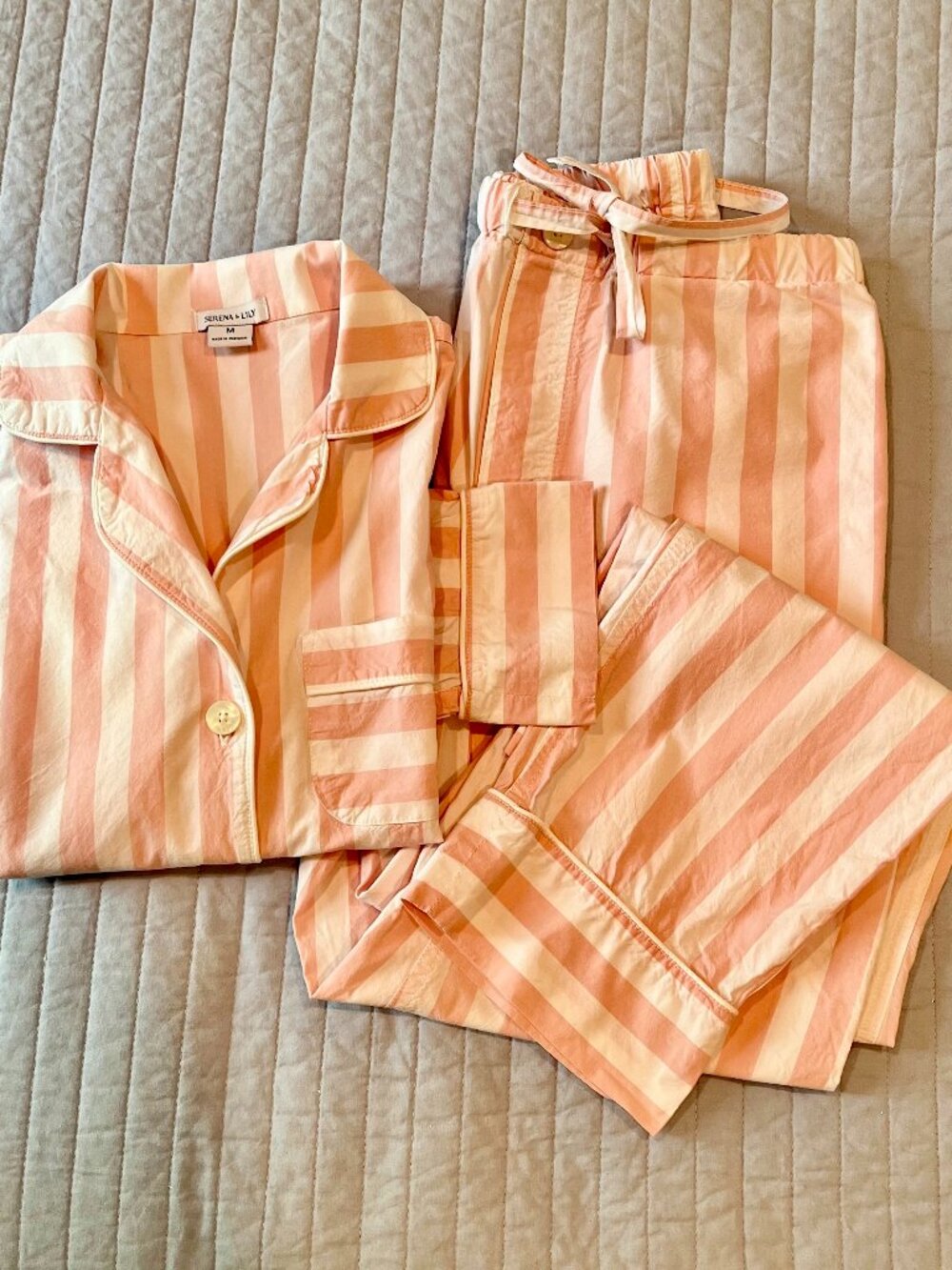Serena & Lily 100% Cotton Percale Beach Club Stripe Pajamas - pink